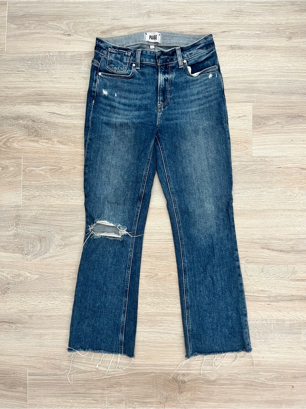 PAIGE Women’s Vintage Colette Crop Flare Jeans In Blaine Destructed Blue - 26